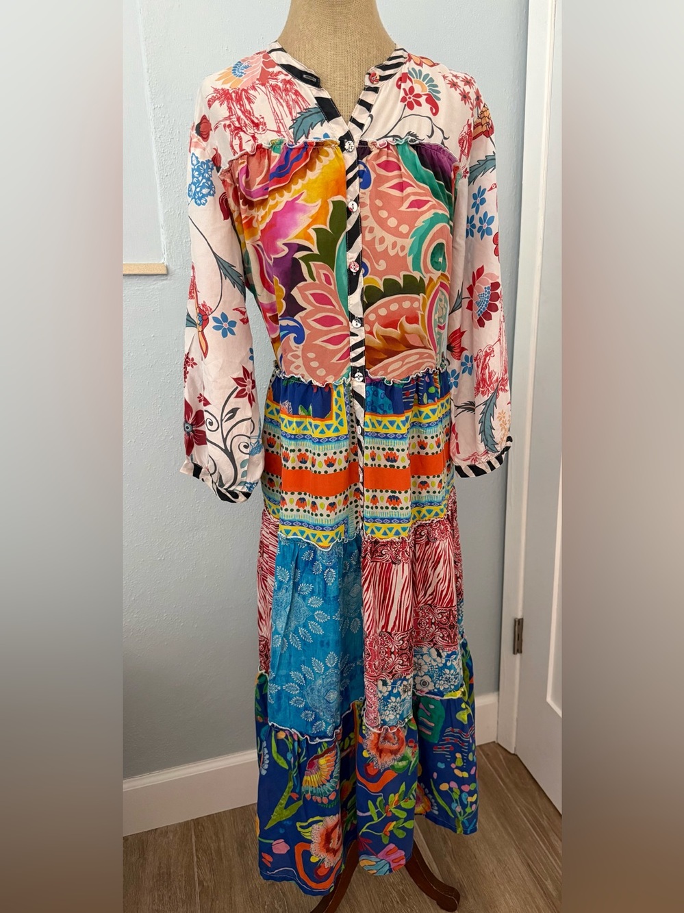 Johnny Was Regia Silk Patchwork Tiered Maxi Dress - Boho Floral Design